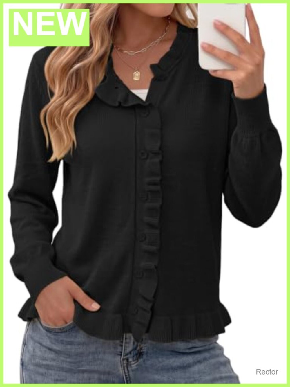 Women's Ruffle Trim Button Front Cardigan Sweater Lightweight Knit
